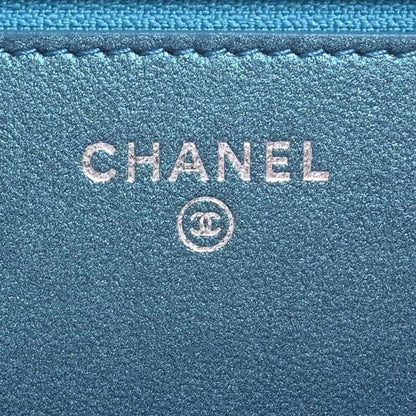 CHANEL Leather Matelasse Coco Mark Chain Shoulder Long Wallet Blue Ladies