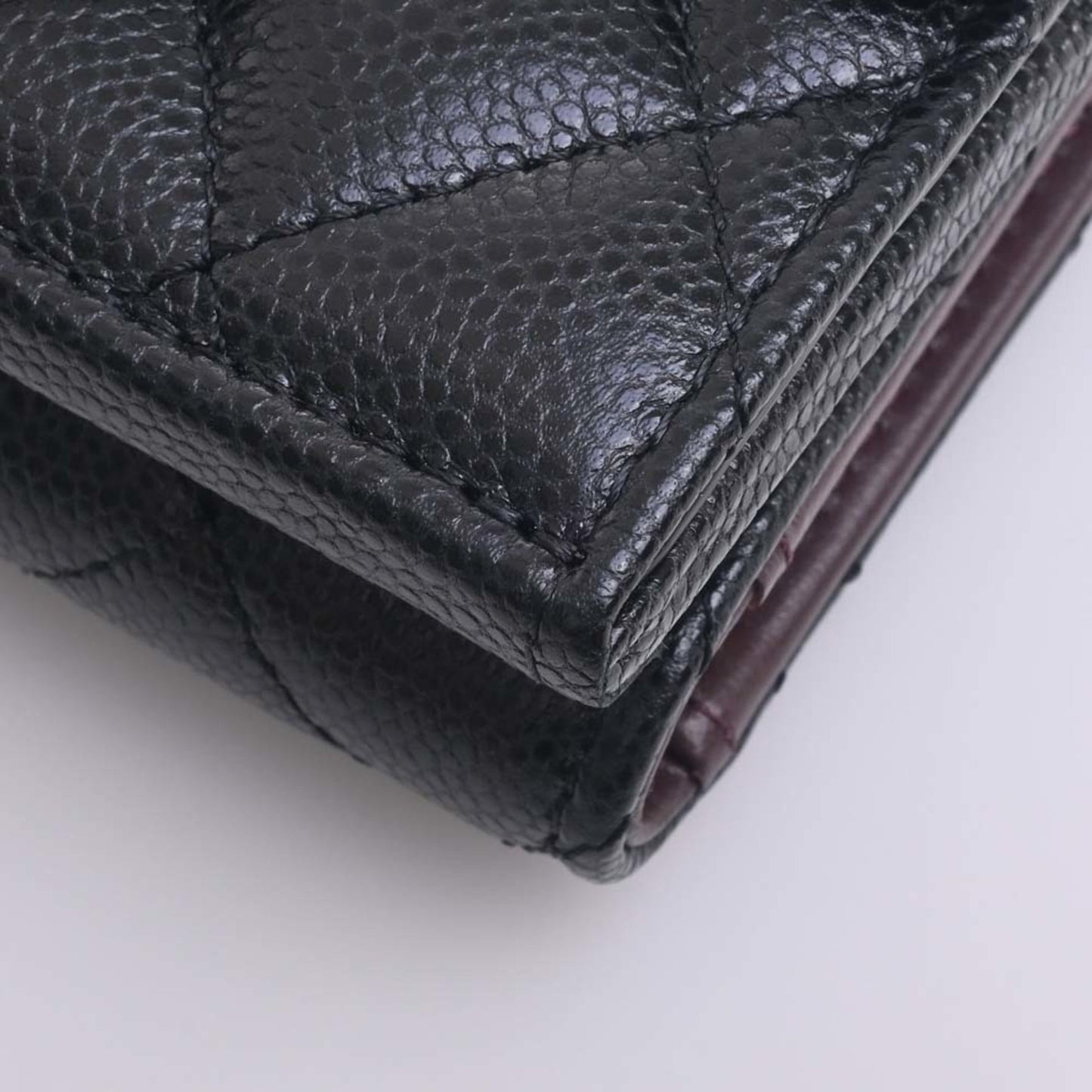 CHANEL Caviar Skin Matelasse Coco Mark Trifold Wallet Black Ladies