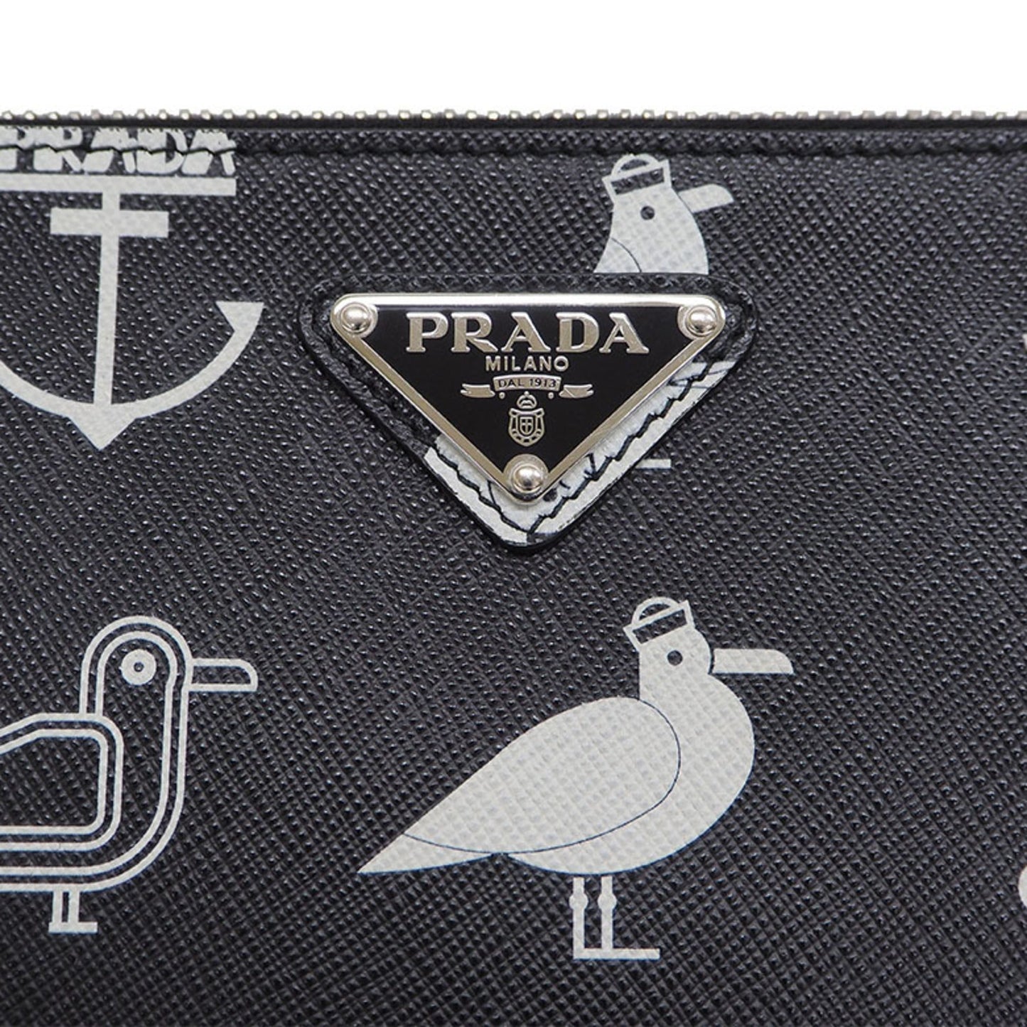 Prada Saffiano Leather Document Holder 2NH003 Black x White 2019SS Clutch Bag Pouch