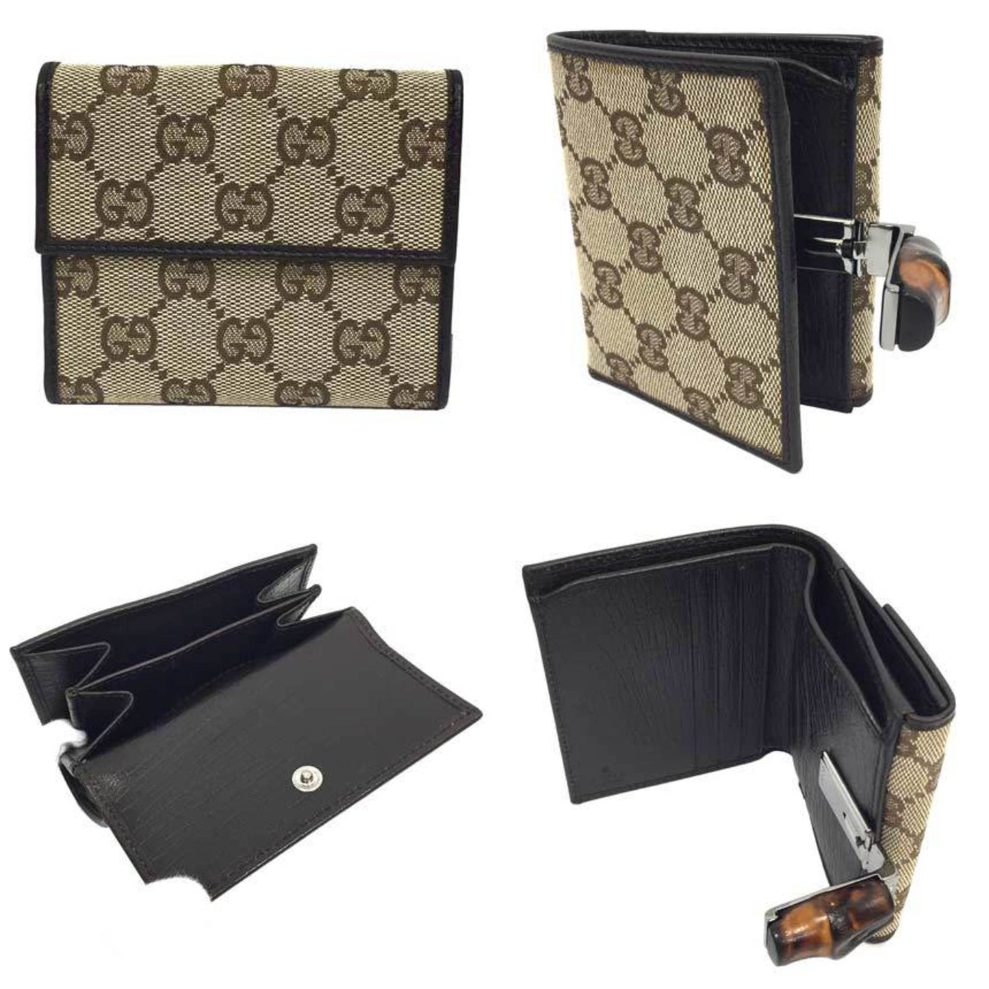 Gucci GG canvas fold wallet (coin purse) beige x dark brown WG