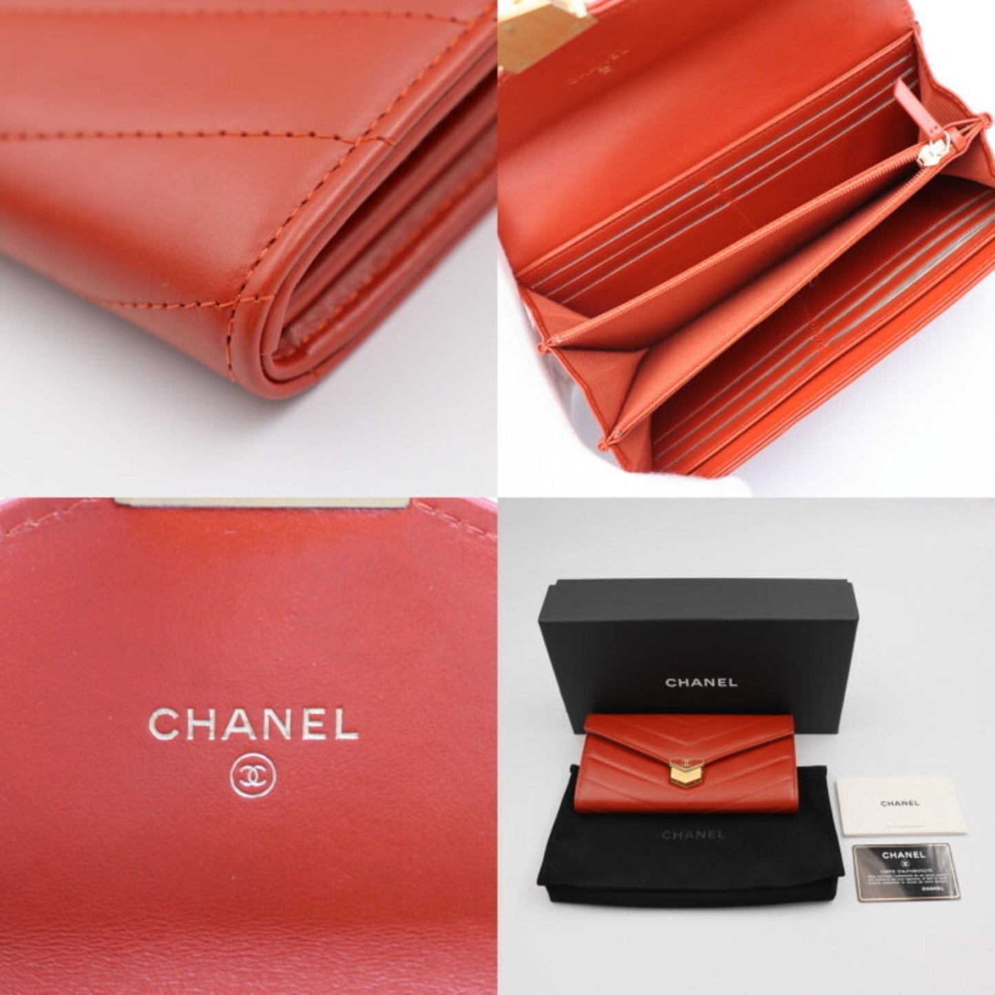 CHANEL Chevron long wallet A81255 brick color gold metal fittings flap cover lid here mark