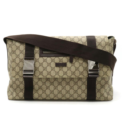 GUCCI GG Plus Shoulder Bag PVC Leather Khaki Beige Dark Brown 122374