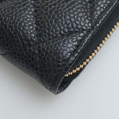 CHANEL Caviar Skin Matelasse Coco Mark Round Long Wallet Black Ladies