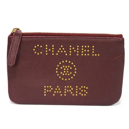 CHANEL Coin Case Deauville Mini Pouch Caviar Skin 28th Series Logo Studs Burgundy AP0793 Men's Women's Wallet