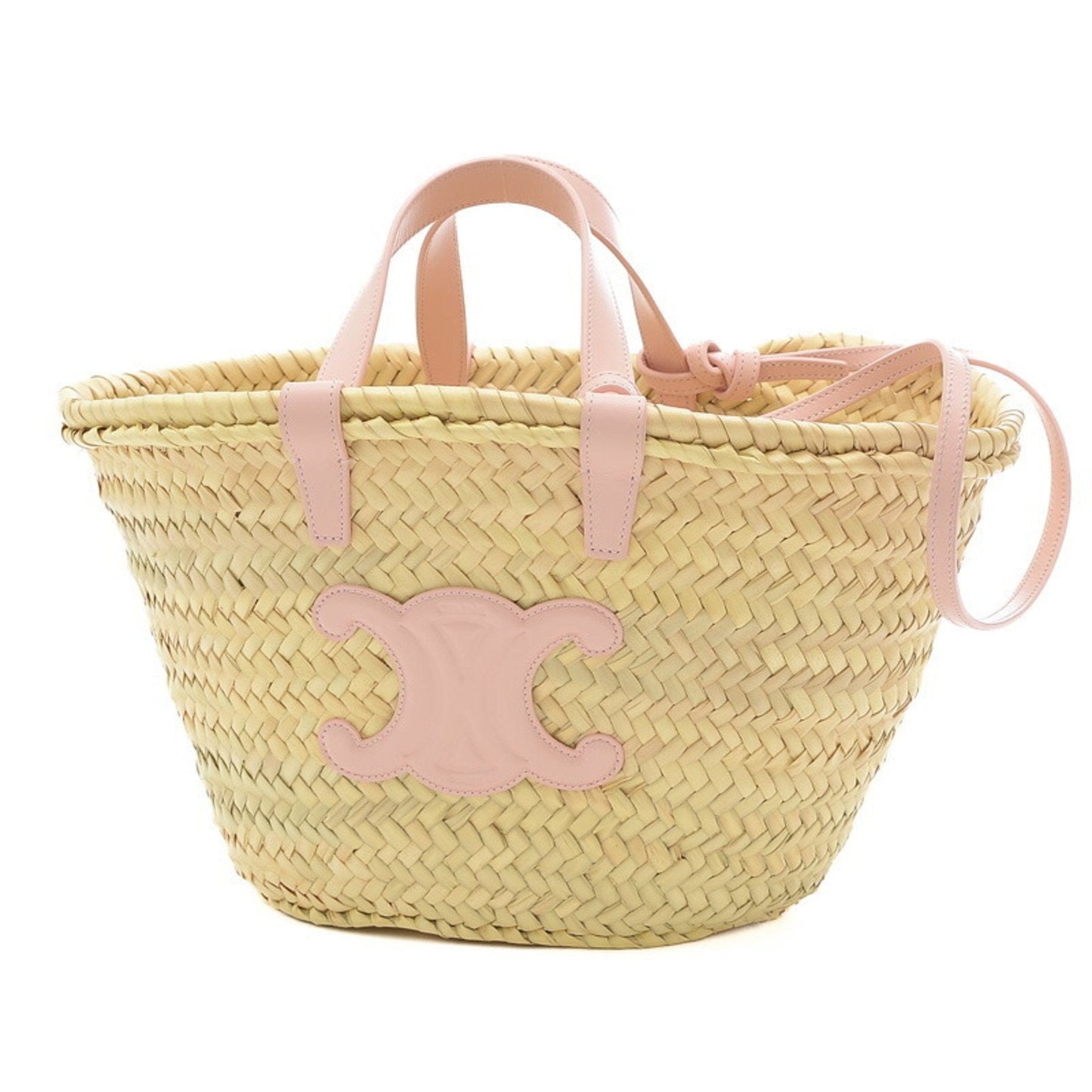 Celine Teen Triomphe Classic Pannier Basket Bag Raffia Pink 194002