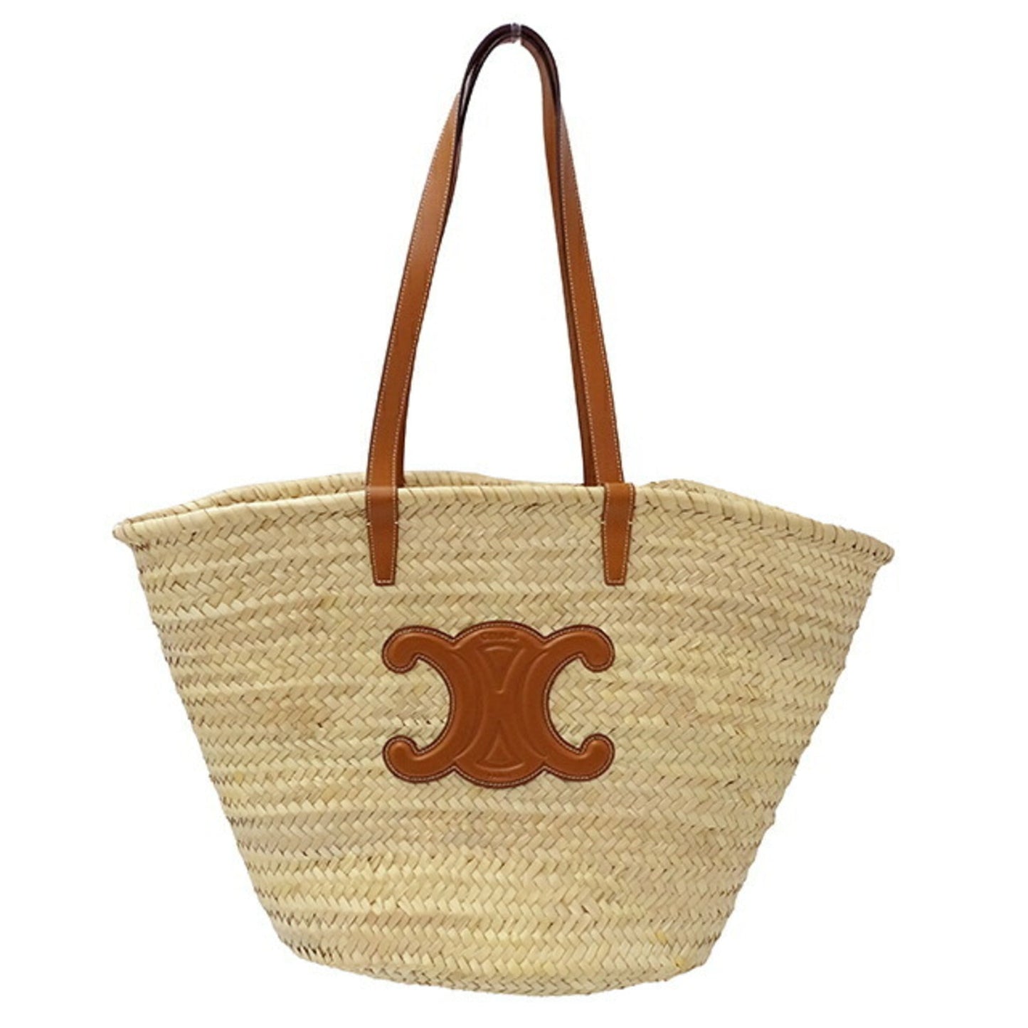 Celine Bag Ladies Triomphe Tote Raffia Calfskin Medium Classic Pannier Tan Brown Basket