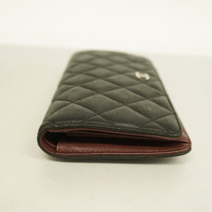 ChanelAuth  Matelasse Long Wallet Silver Metal Fittings Women's Lambskin