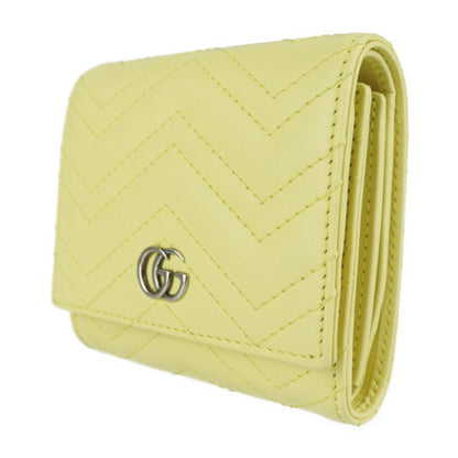 Gucci GG Marmont bi-fold wallet 598629 leather pastel yellow logo quilting L-shaped zipper compact