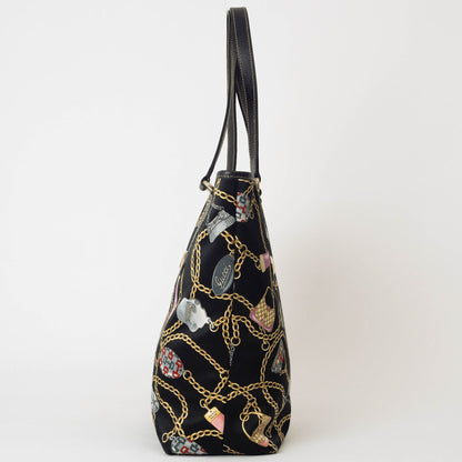 Gucci Black Satin Leather Tote Bag