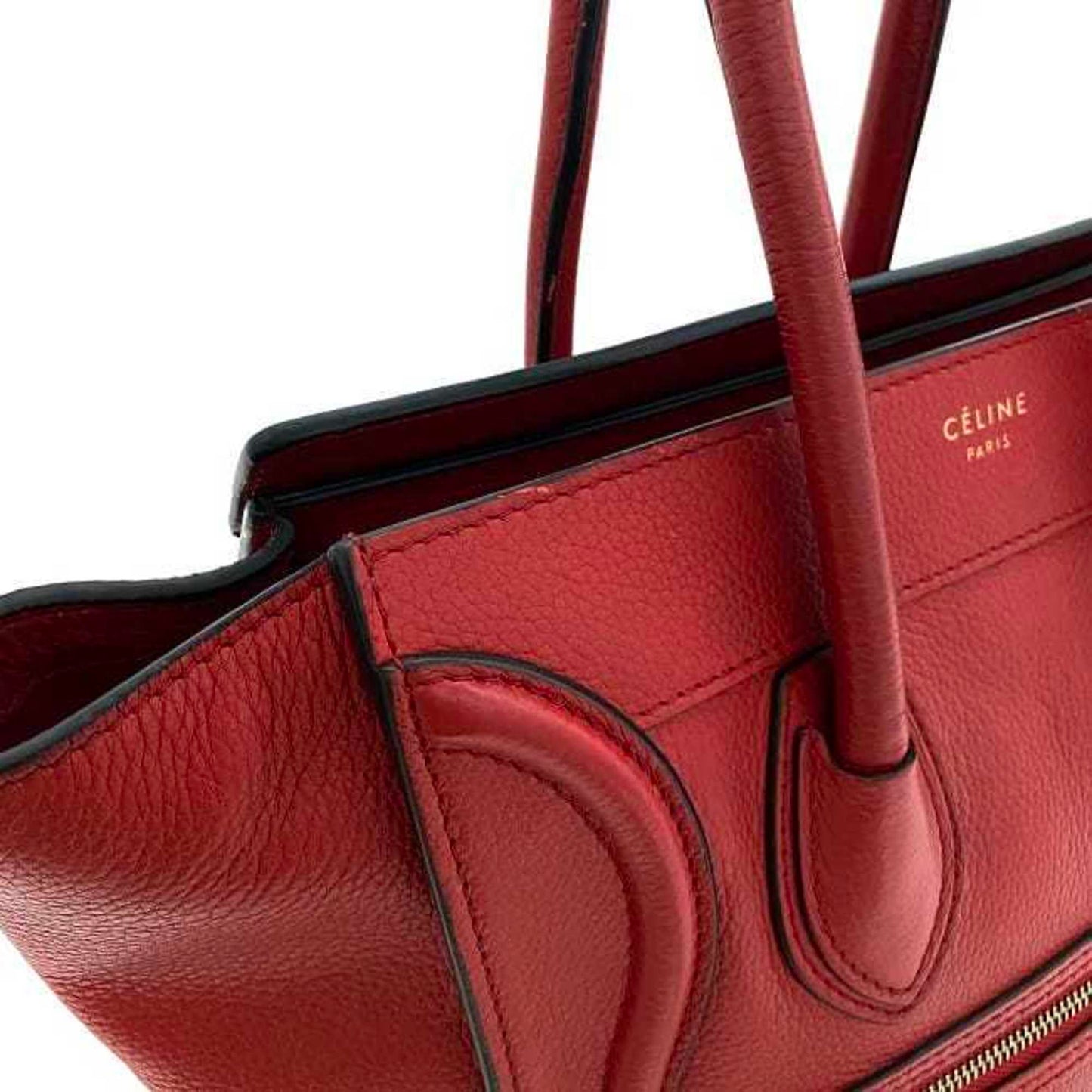 Celine Tote Bag Luggage Micro Shopper Red 167793 Leather  Handbag Ladies