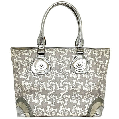 Celine Tote Bag Gray Silver White Salky PVC Leather Celine Carriage Horse Women's Metallic
