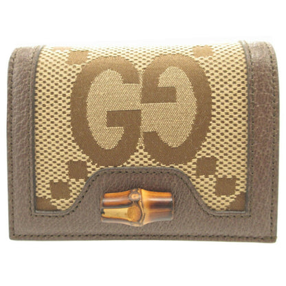 Gucci 658244 Jumbo GG Bamboo Canvas Leather Brown Bifold Wallet 0153