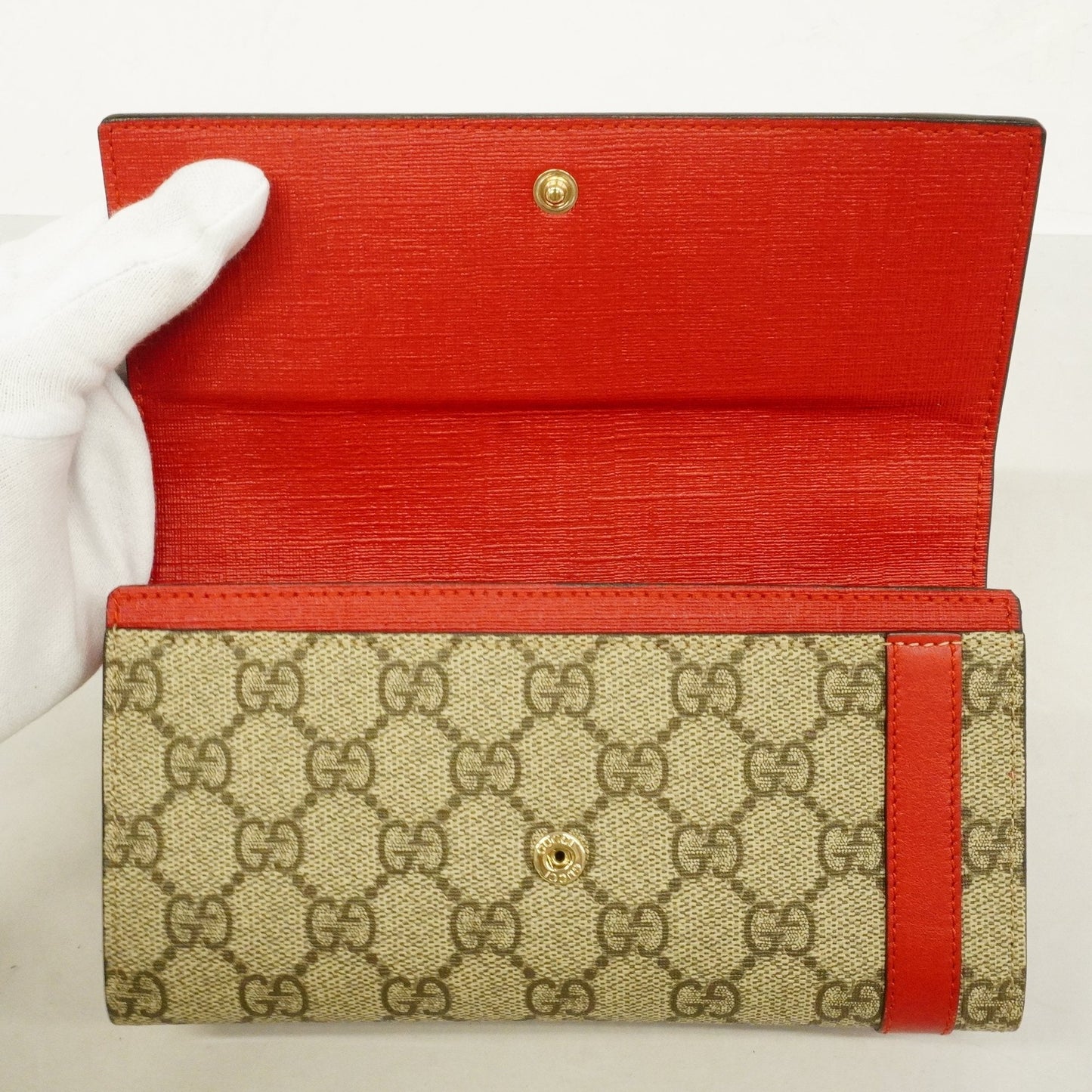 Gucci Bifold Long Wallet GG Supreme 309760 Beige/Red Gold metal