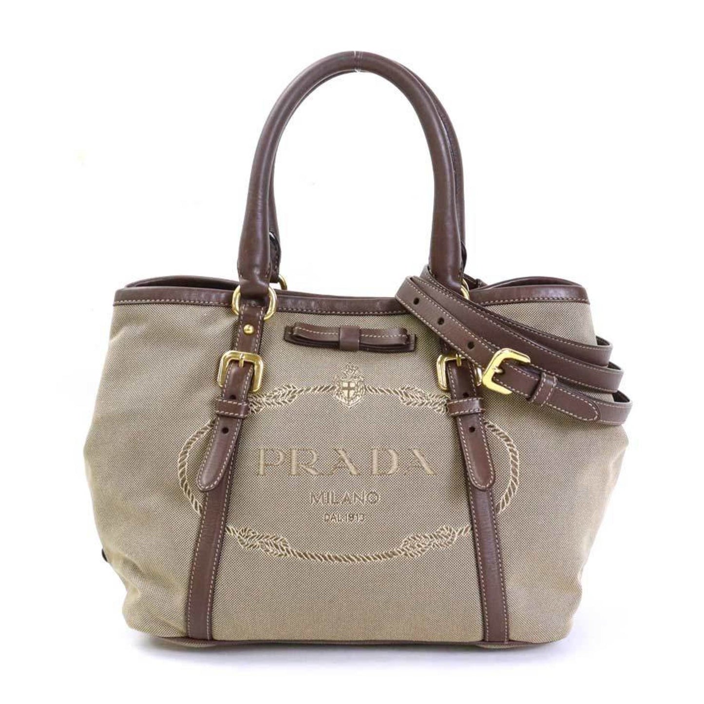 Prada HandBag Shoulder Bag Canvas/Leather Brown Ladies