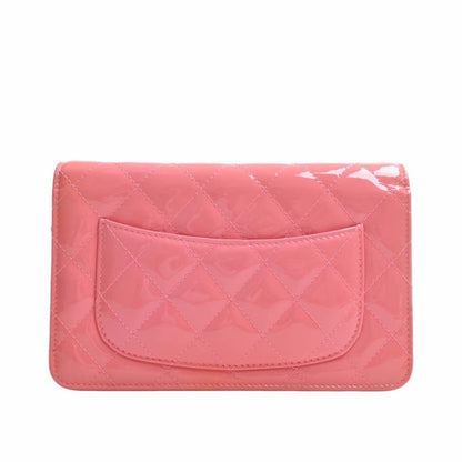 CHANEL Patent Matelasse Coco Mark Chain Shoulder Long Wallet A33814 Pink Ladies