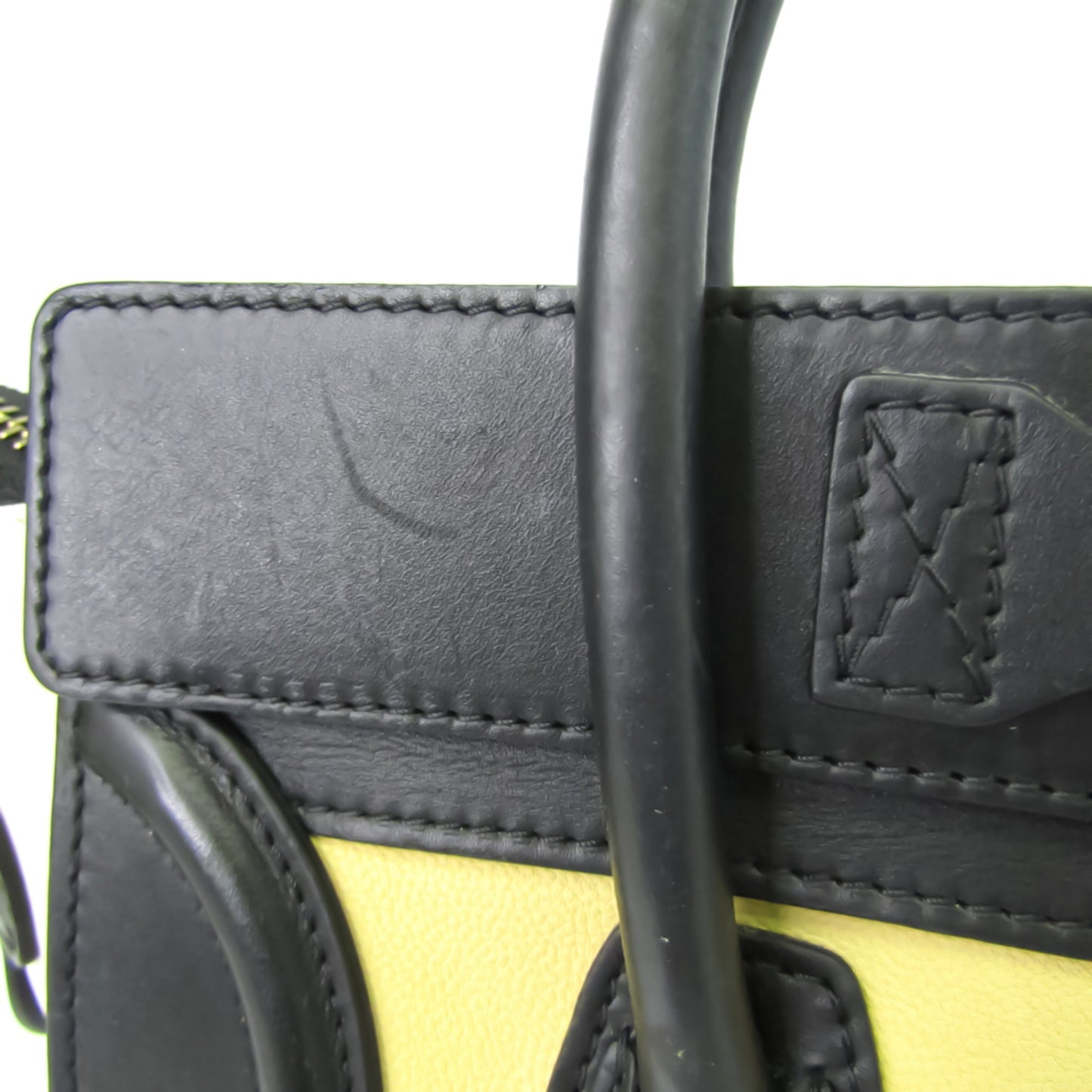 Celine Luggage Micro Shopper 167793 Women's Leather Handbag Black,Off-white,Yellow