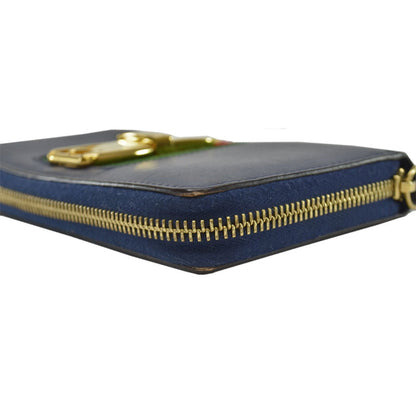 Gucci Long Wallet Silvi Navy x Gold Green Red Leather Metal Material Canvas Round Zipper Women's 476083