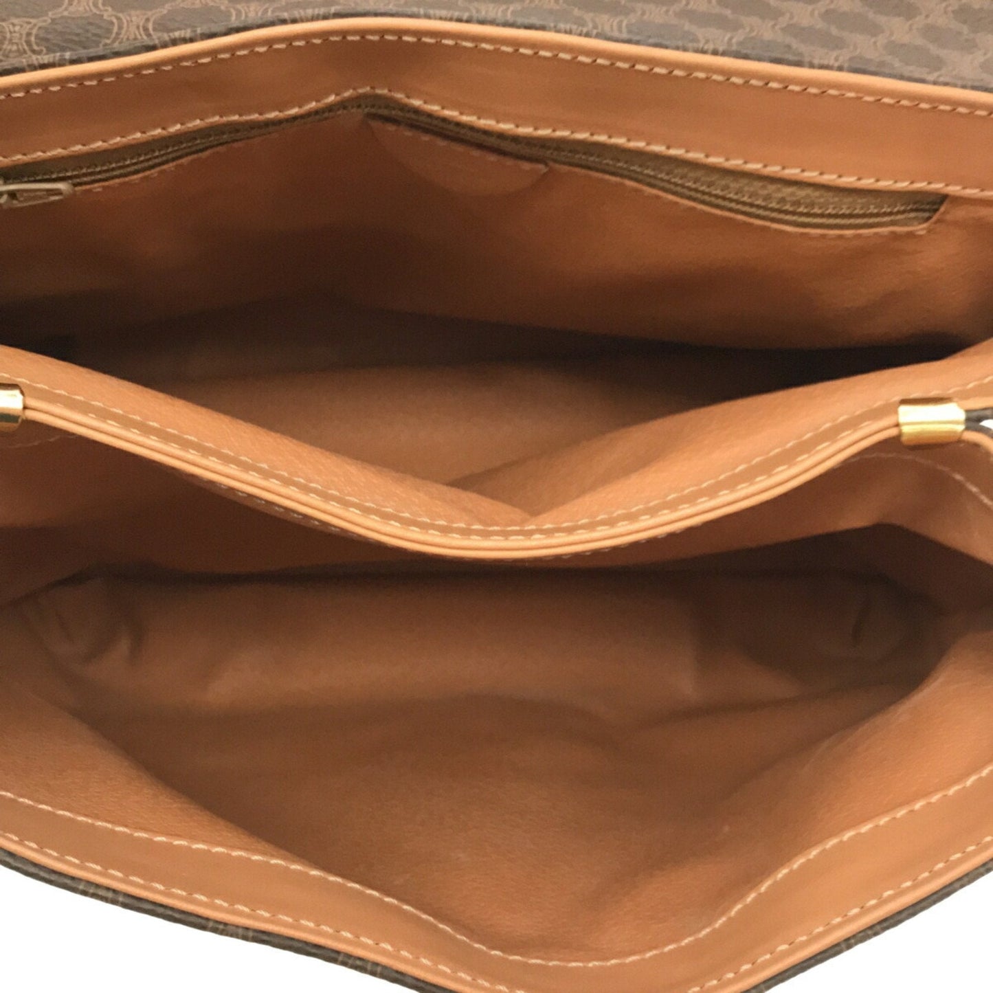 Celine Handbag Macadam Leather PVC Brown Gold Hardware Women's