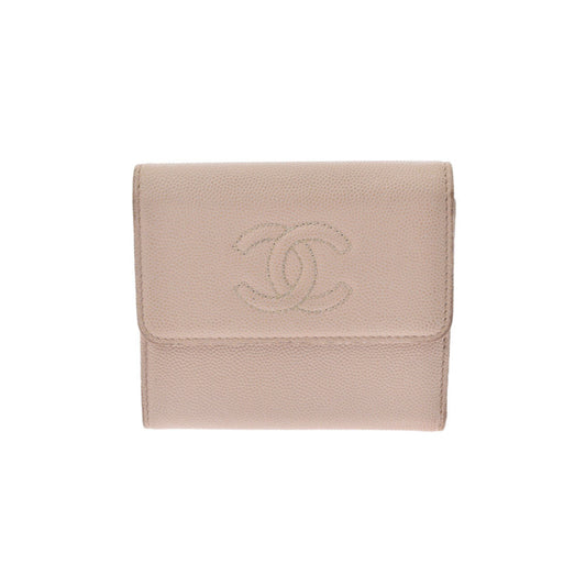 Chanel Beige Ladies Caviar Skin Trifold Wallet