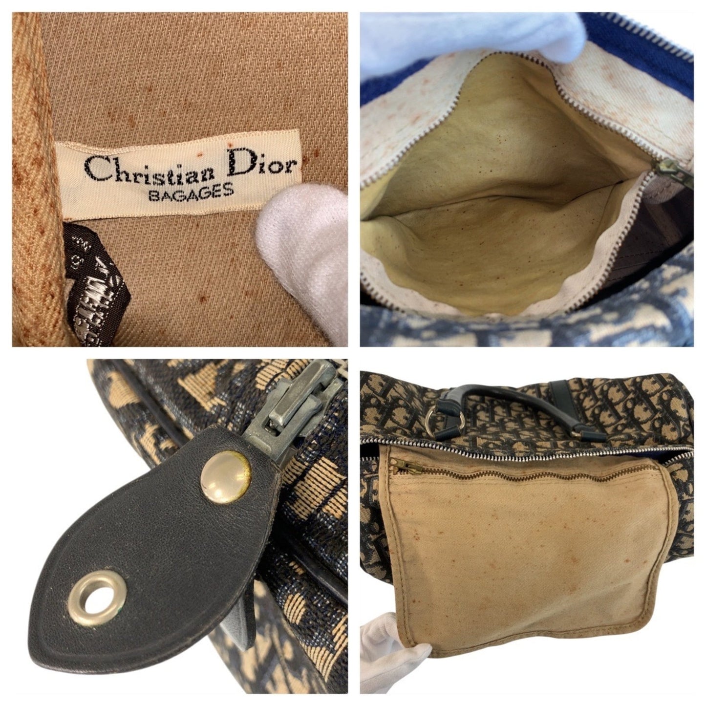 Christian Dior Navy Canvas Leather Boston Bag Handbag ()