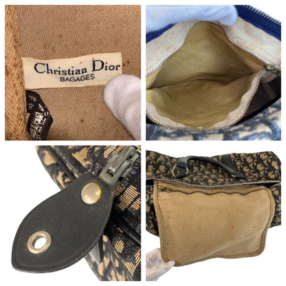 Christian Dior Navy Canvas Leather Boston Bag Handbag ()