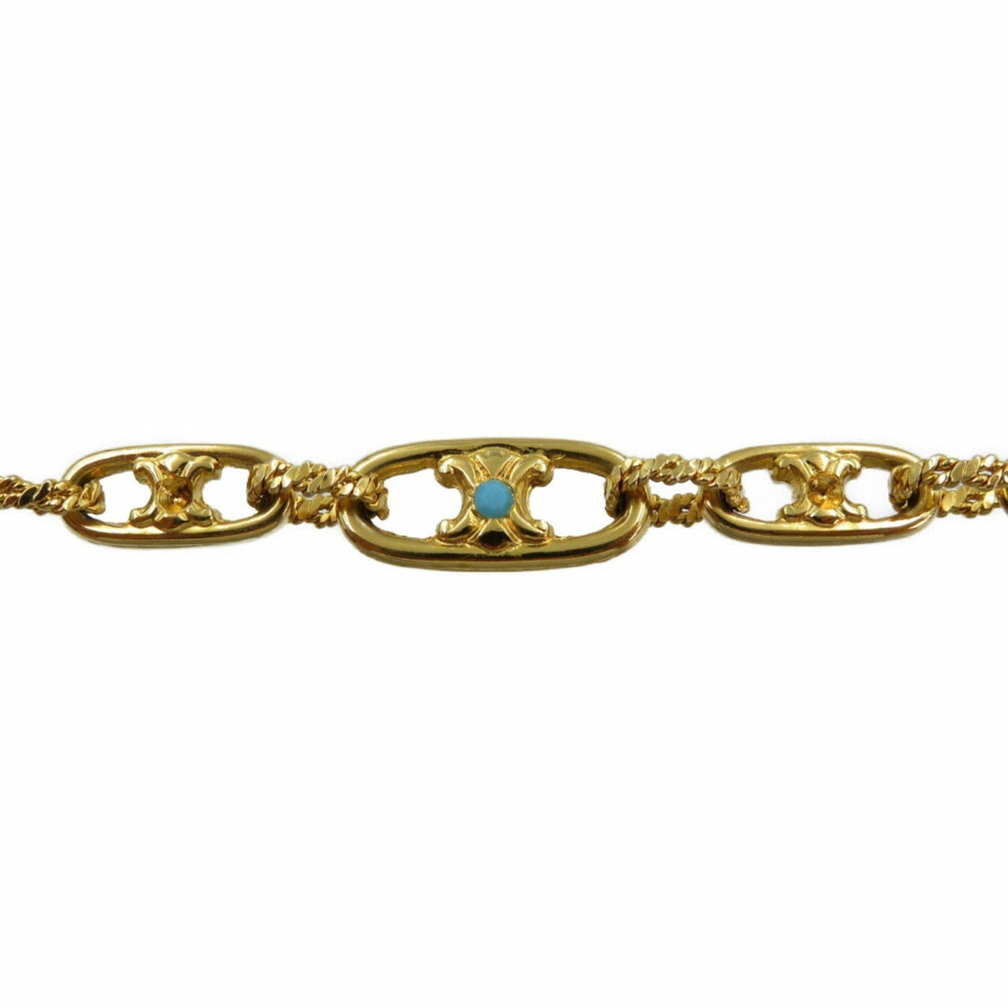 Celine Macadam Metal Color Stone Gold Turquoise Necklace 0041Celine
