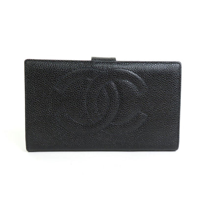 CHANEL Bifold Wallet Coco Mark Caviar Skin Leather Black Women's