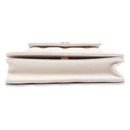 Chanel Chain Wallet Matelasse Coco Mark Caviar Skin CHANEL Pochette White Pouch Women's WALLET