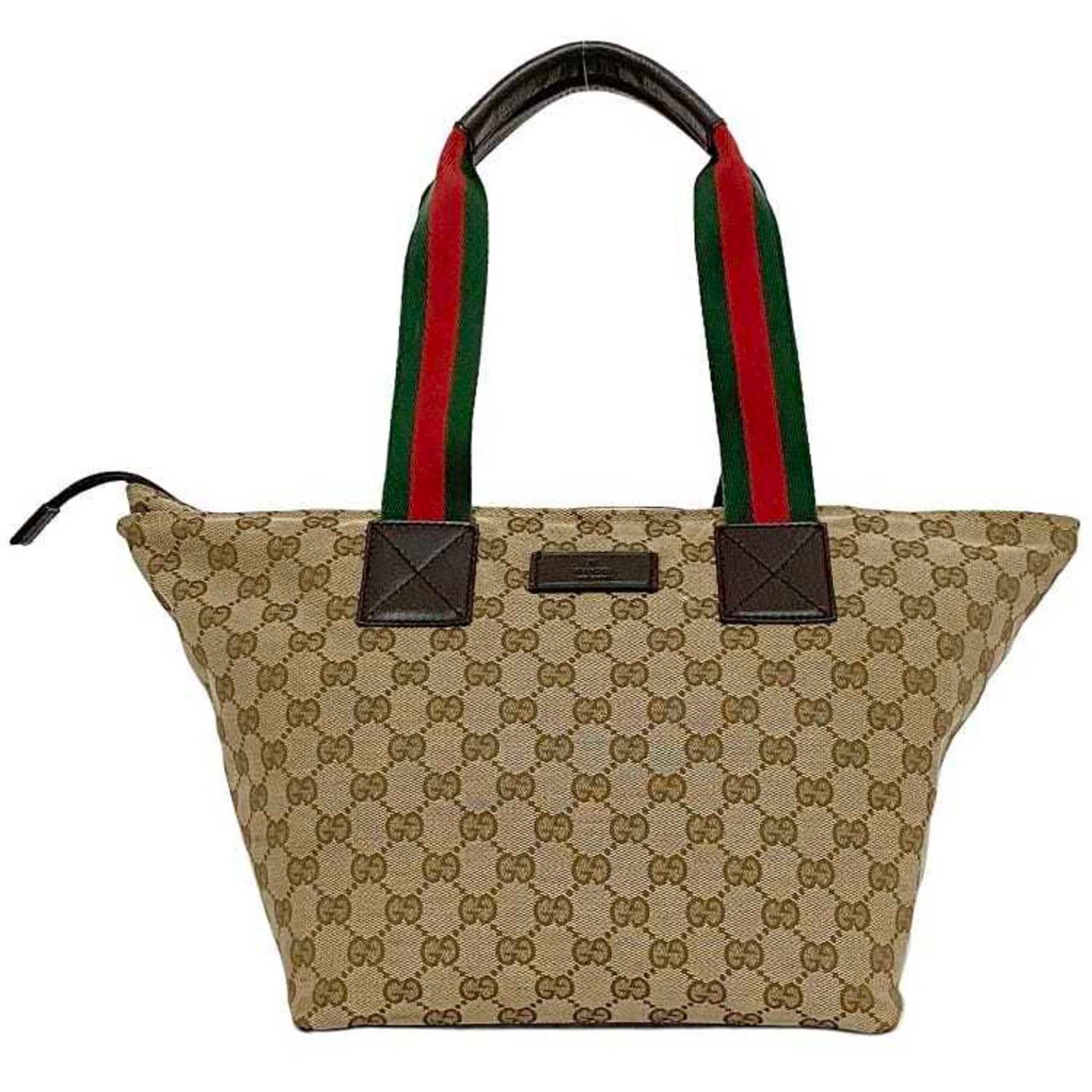 Gucci Beige Brown Canvas Leather Handbag Tote Bag ()