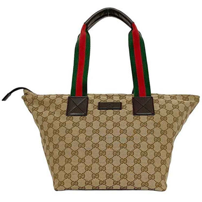 Gucci Beige Brown Canvas Leather Handbag Tote Bag ()