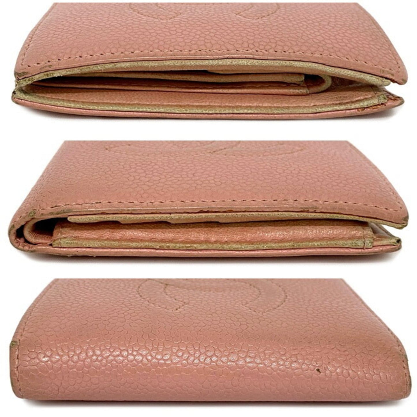 Chanel Bi-Fold Wallet Pink Coco Mark A13507 Leather Caviar Skin 8s CHANEL Ladies Accent