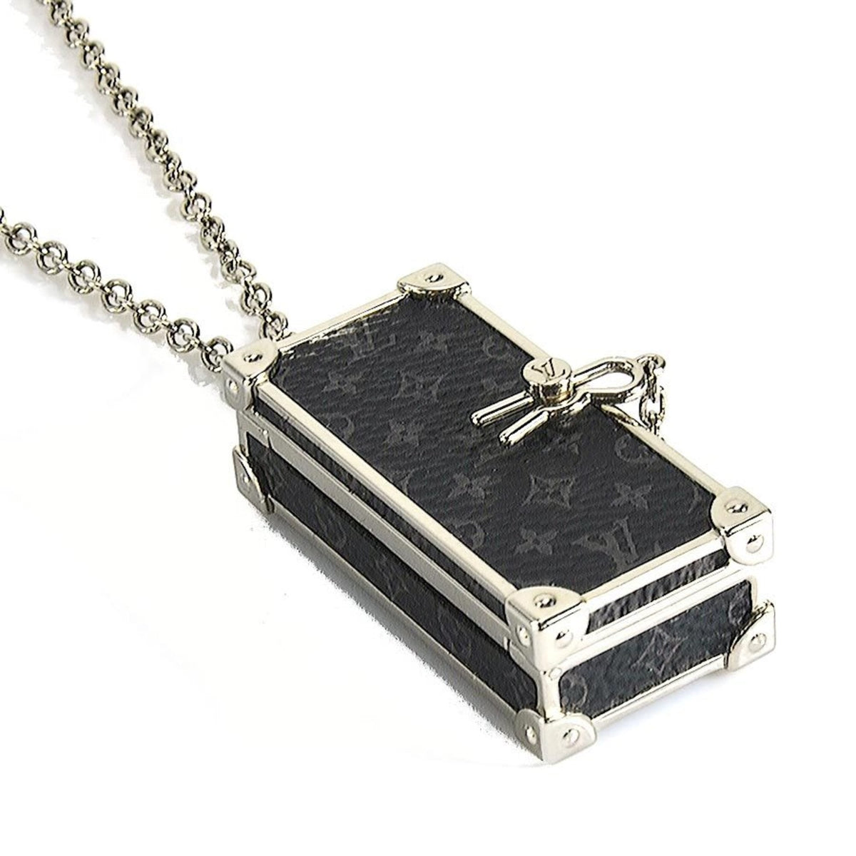 LOUIS VUITTON Necklace Monogram Eclipse Collier DJ Trunk Metal Black x Silver Men's M68876 h29500g