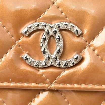 Chanel Wallet 8694  Folding Double Snap Brilliant Patent Leather Coco Mark Bronze