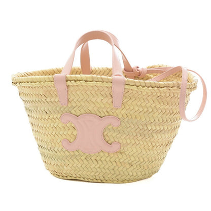 Celine Teen Triomphe Classic Pannier Basket Bag Raffia Pink 194002