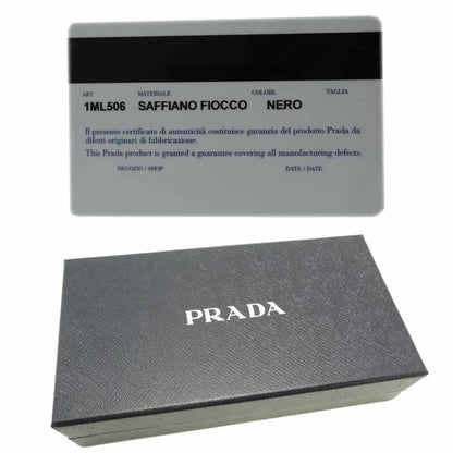 Prada Ribbon Round Zipper Wallet Ladies' Long 1ML506 Saffiano Leather NERO Nero Black