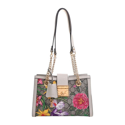 GUCCI GG Supreme Flora Padlock Small Chain Shoulder Bag 498156 Beige/White Women's