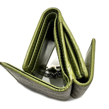 Gucci Beige Green Leather Pvc Wallet (Tri-Fold)
