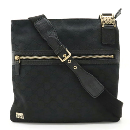 GUCCI GG Canvas Horsebit Shoulder Bag Leather Black 145809