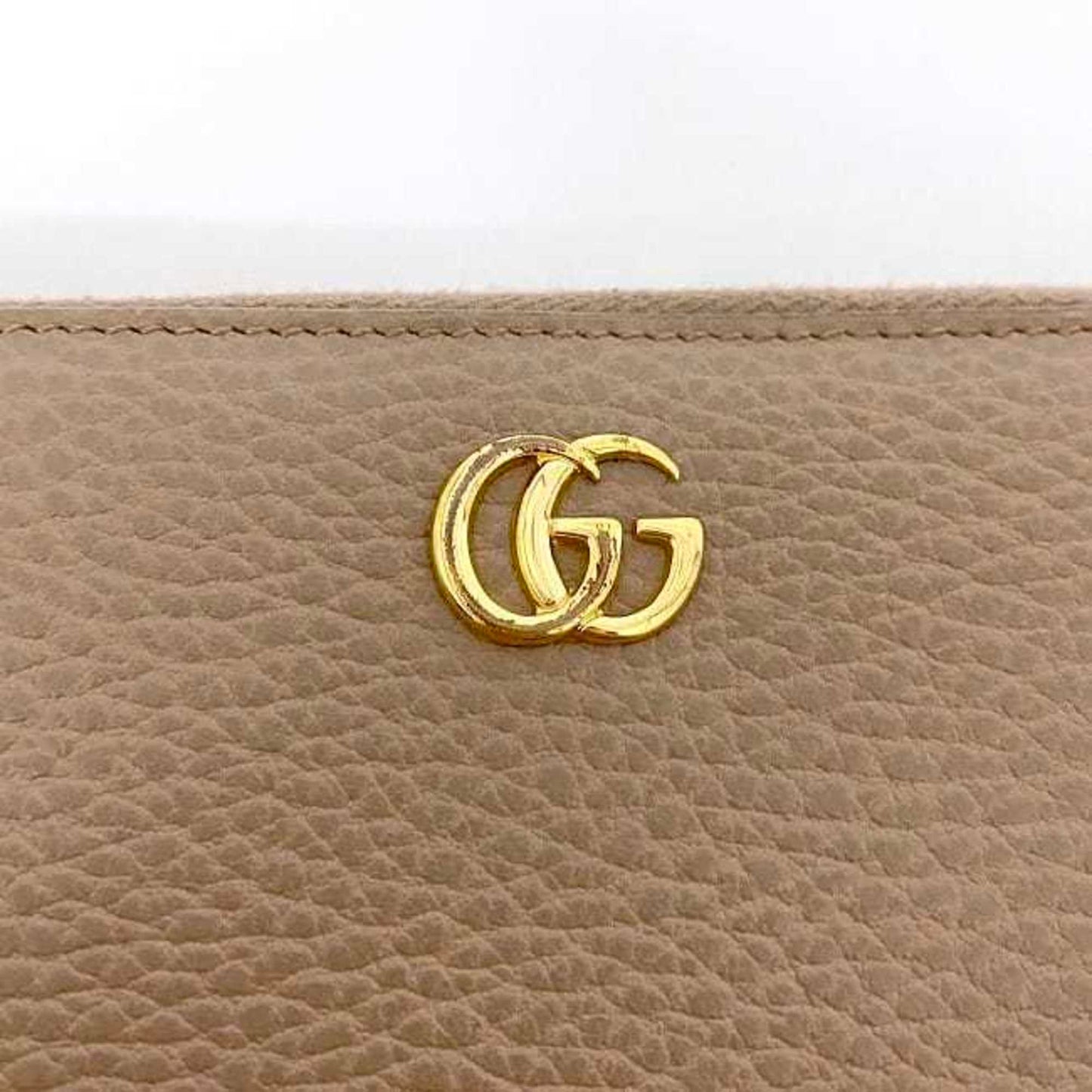 GUCCI Round Long Wallet Pink Beige Gold Marmont 456117 Leather  GG Women's