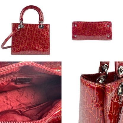 Christian Dior Red Color Patent Leather Handbag Shoulder Bag ()