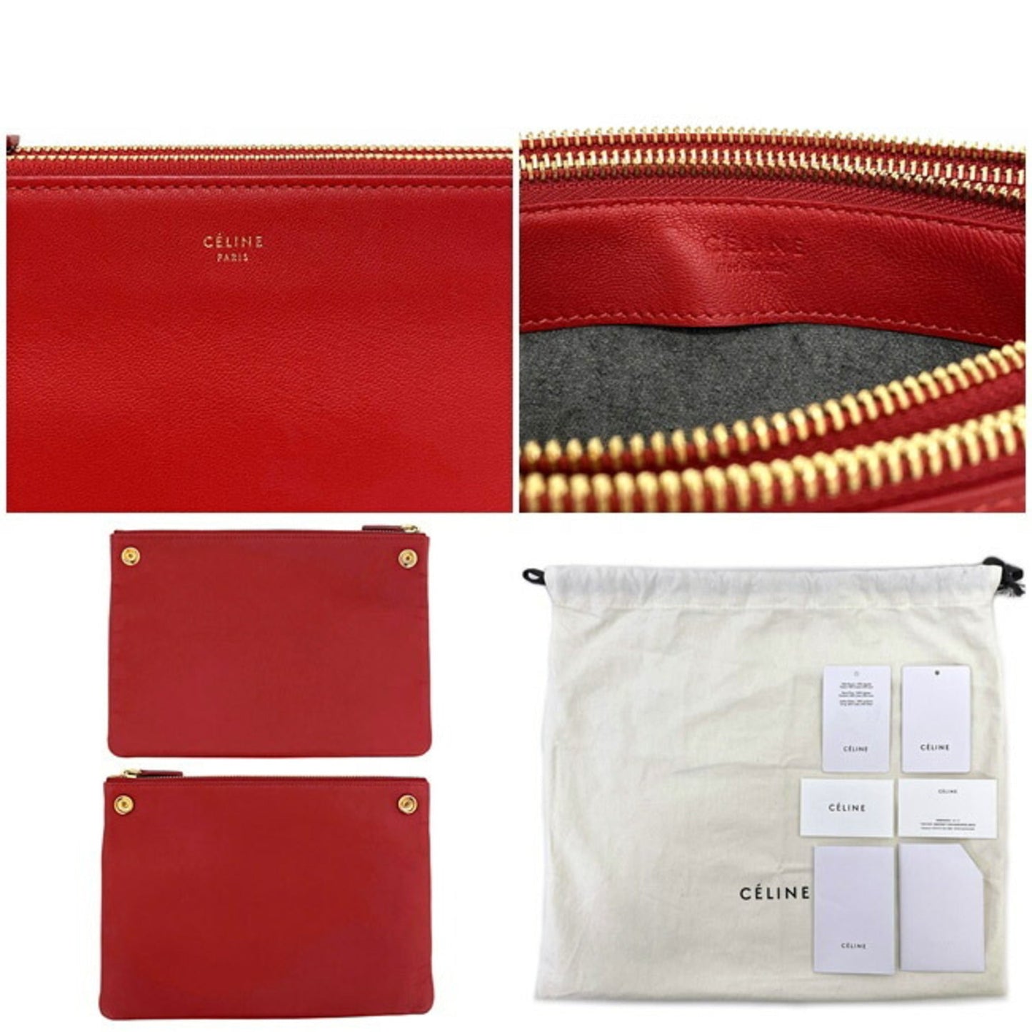 Celine Shoulder Bag Trio Large Red Gold 171453ETA 27ED Leather Smooth Lambskin Celine Pochette Crossbody Carry Thin Ladies