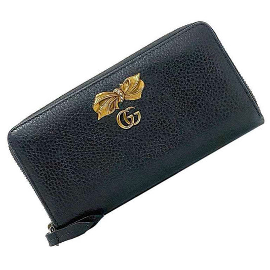 Gucci Black Silver Leather Long Wallet (Bi-Fold) ()
