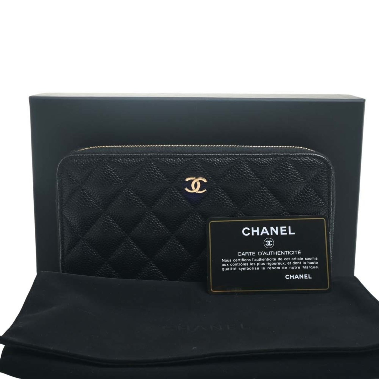 CHANEL Caviar Skin Matelasse Coco Mark Round Long Wallet Black Ladies