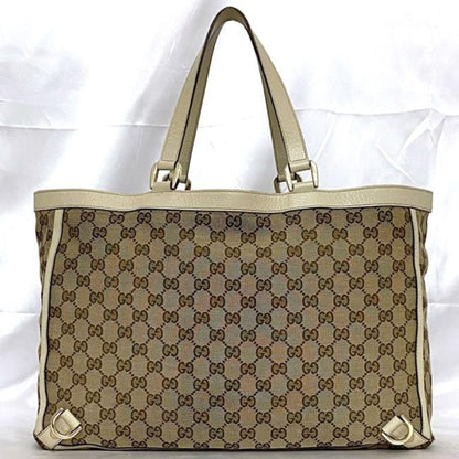 Gucci Beige Canvas Leather Tote Bag