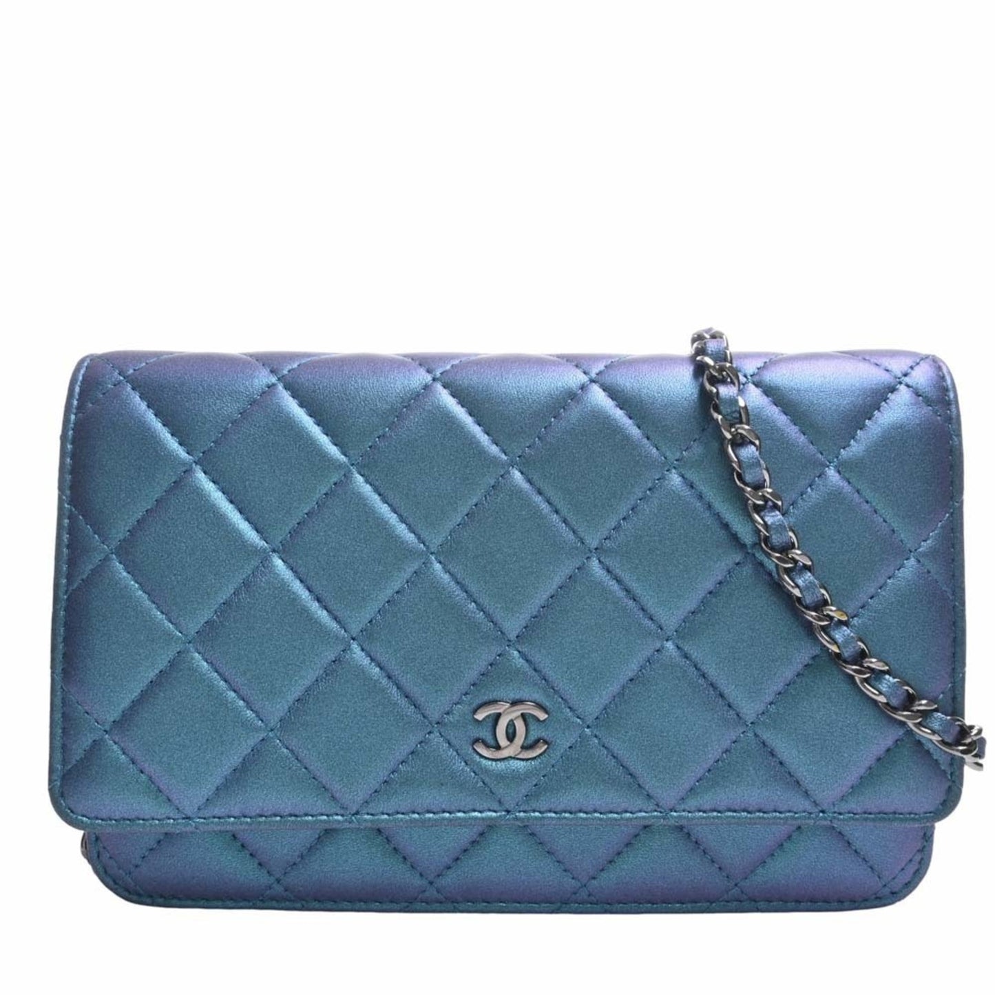 CHANEL Leather Matelasse Coco Mark Chain Shoulder Long Wallet Blue Ladies