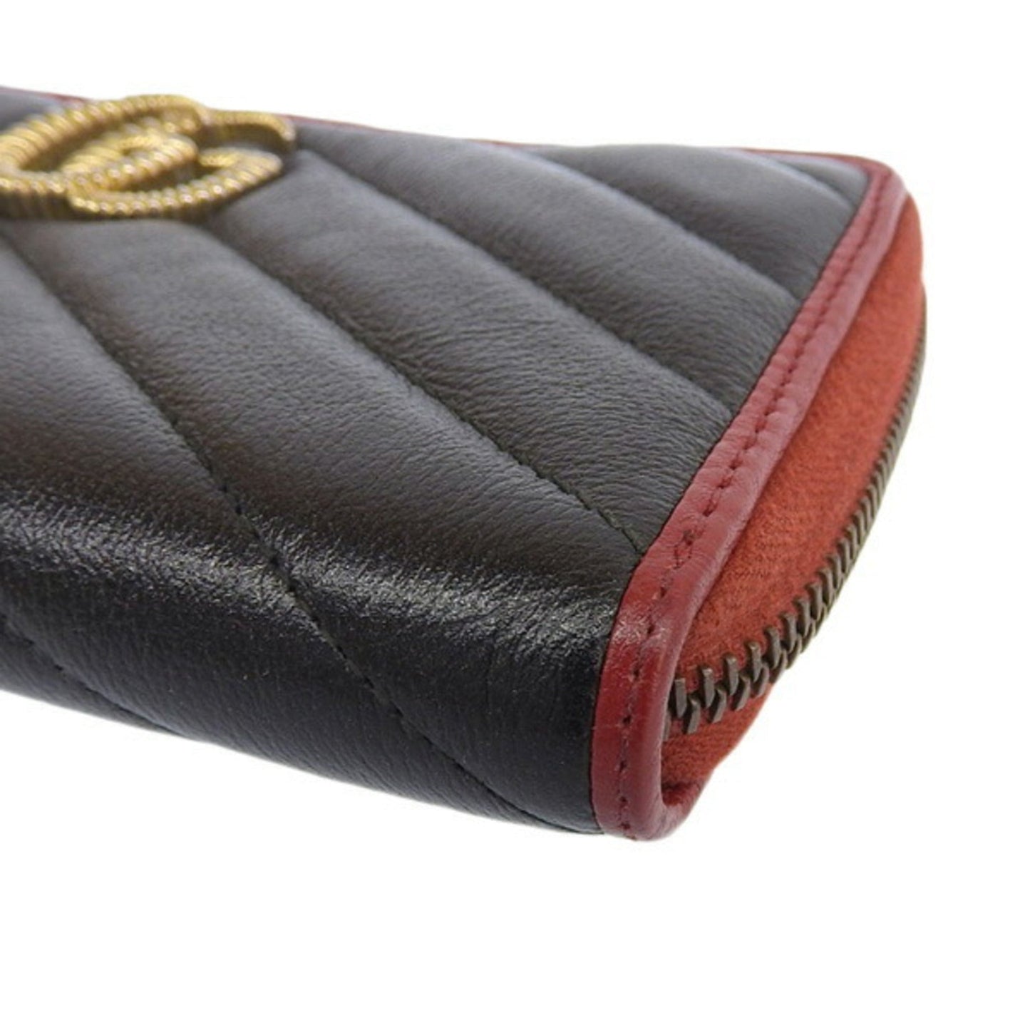 GUCCI GG Marmont Leather Round Long Wallet 573810 Black/Red Women's