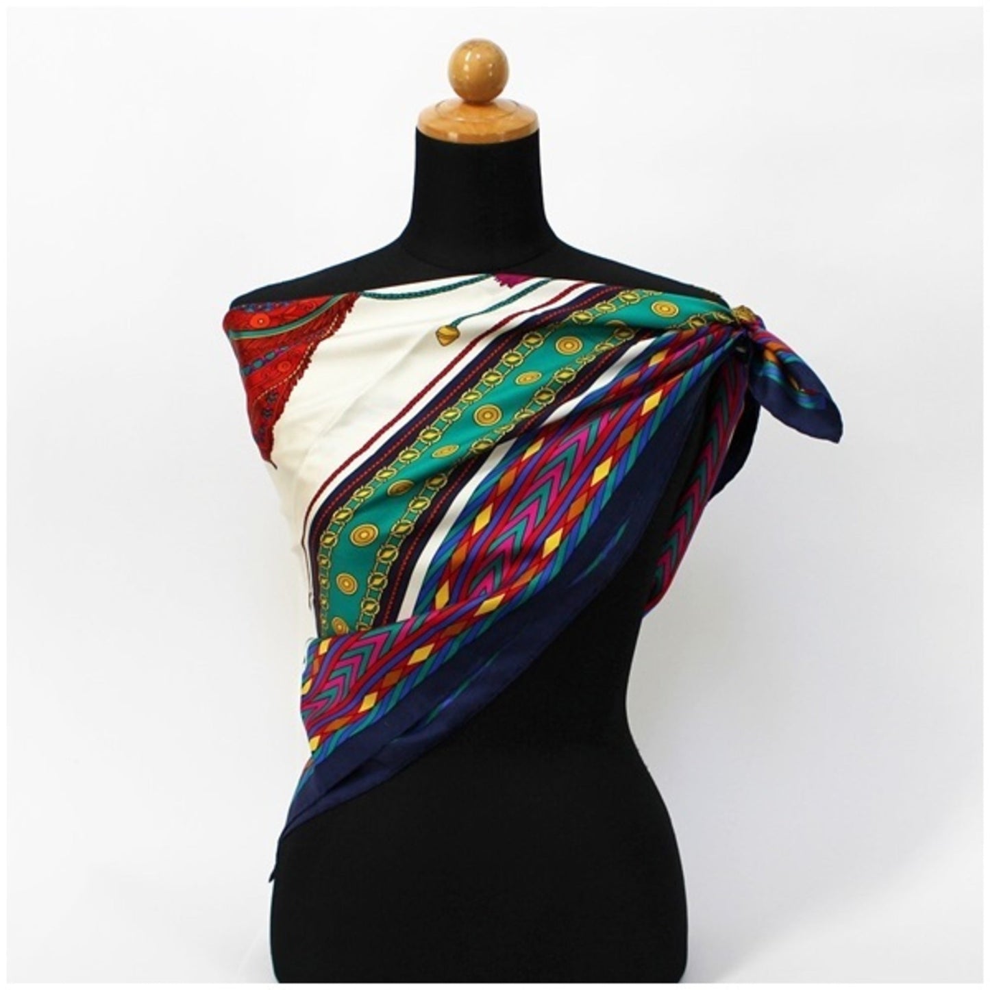Celine Silk Scarf Muffler White x Navy  | Ladies