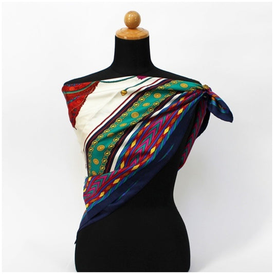 Celine Silk Scarf Muffler White x Navy  | Ladies