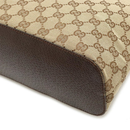 GUCCI GG Canvas Shoulder Bag Leather Beige Dark Brown 115003
