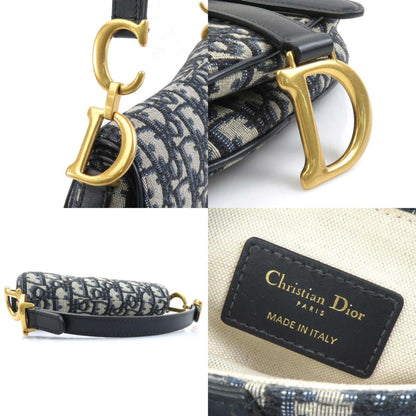 Christian Dior Navy Canvas Handbag Saddle Bag ()